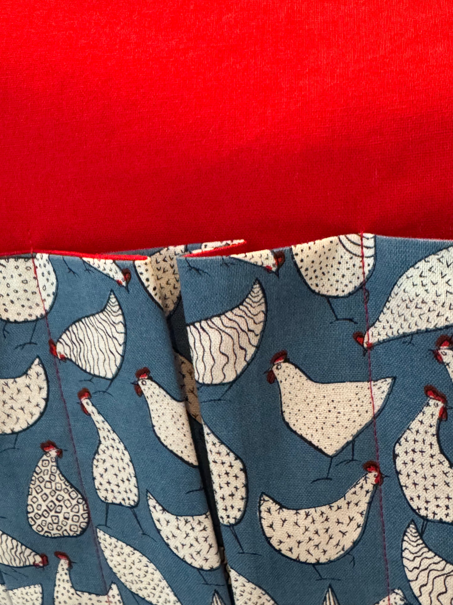 Blue and Red Chickens Egg Apron