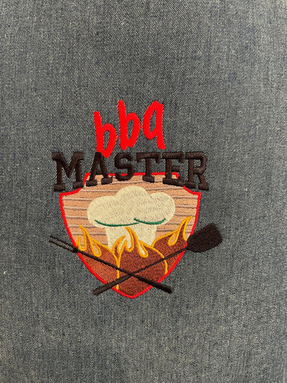 Embroidered Apron BBQ Master Design - BBQ Apron, Handmade, Durable High-Quality Lined Fabric