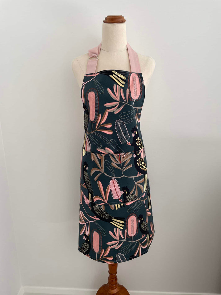 Kitchen Apron Black Cockatoo Handmade, Durable HighQuality Lined Fa
