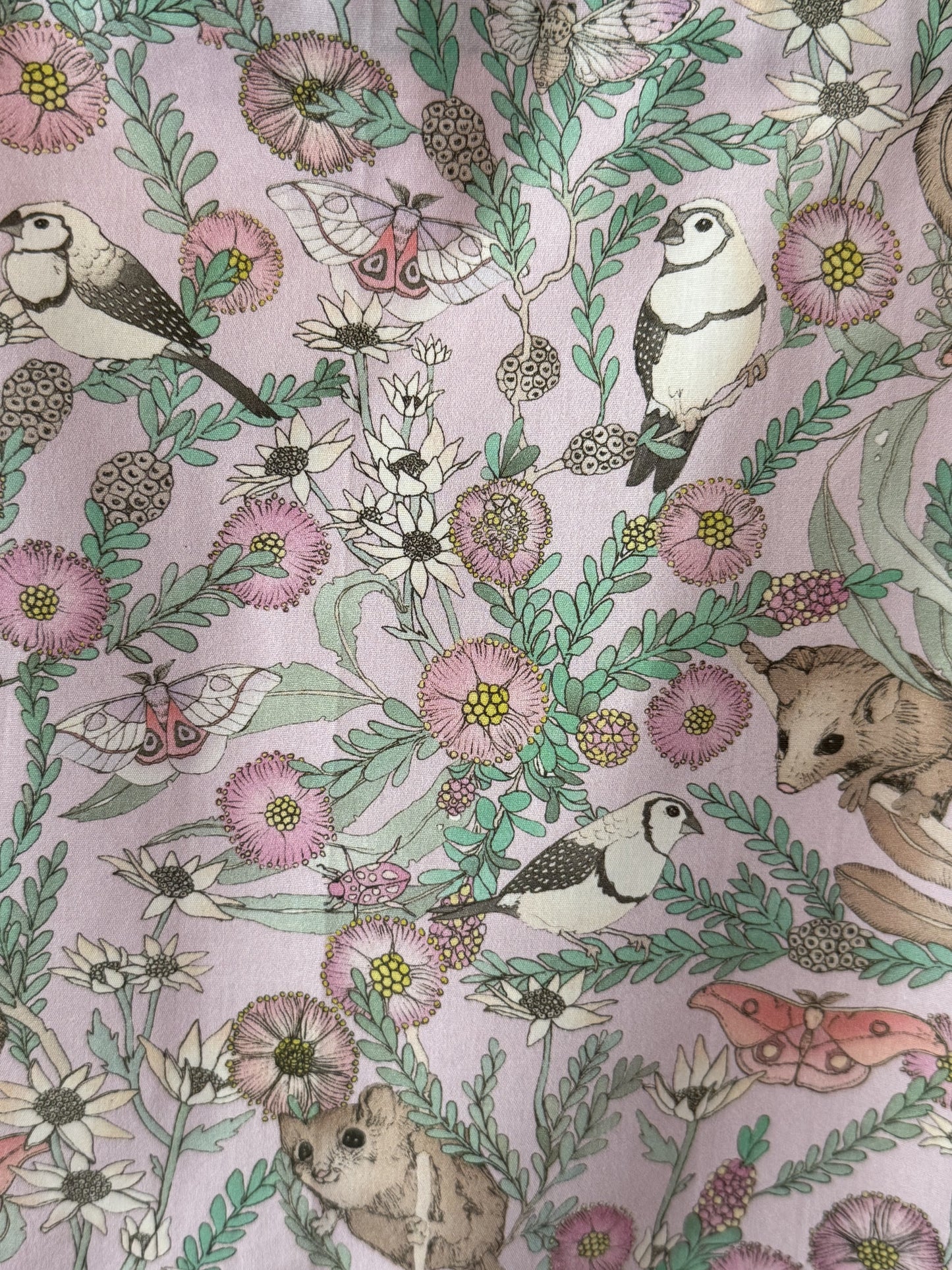 Pink Blossoms and Possums fabric