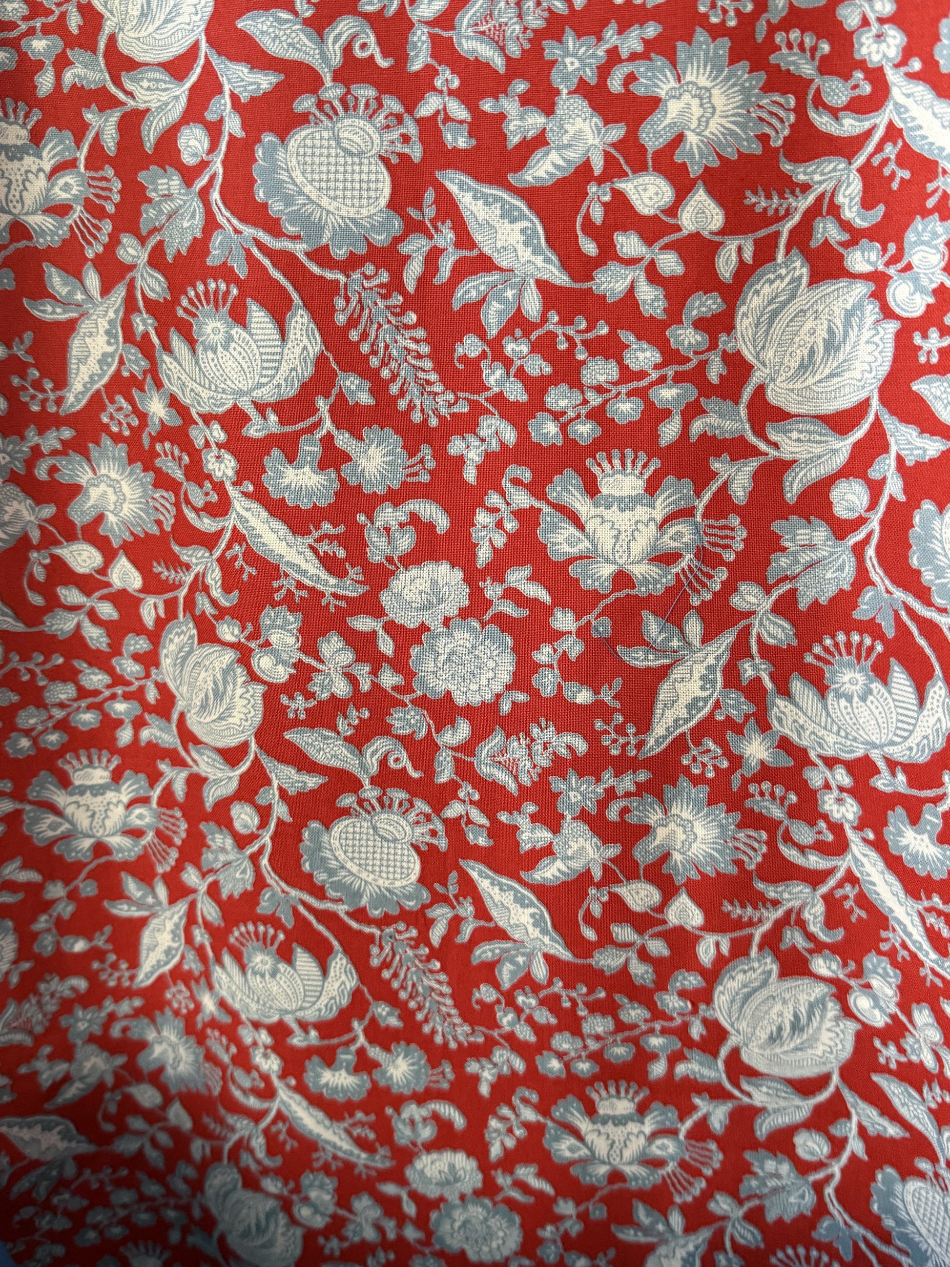 Red Blue and White Floral fabric