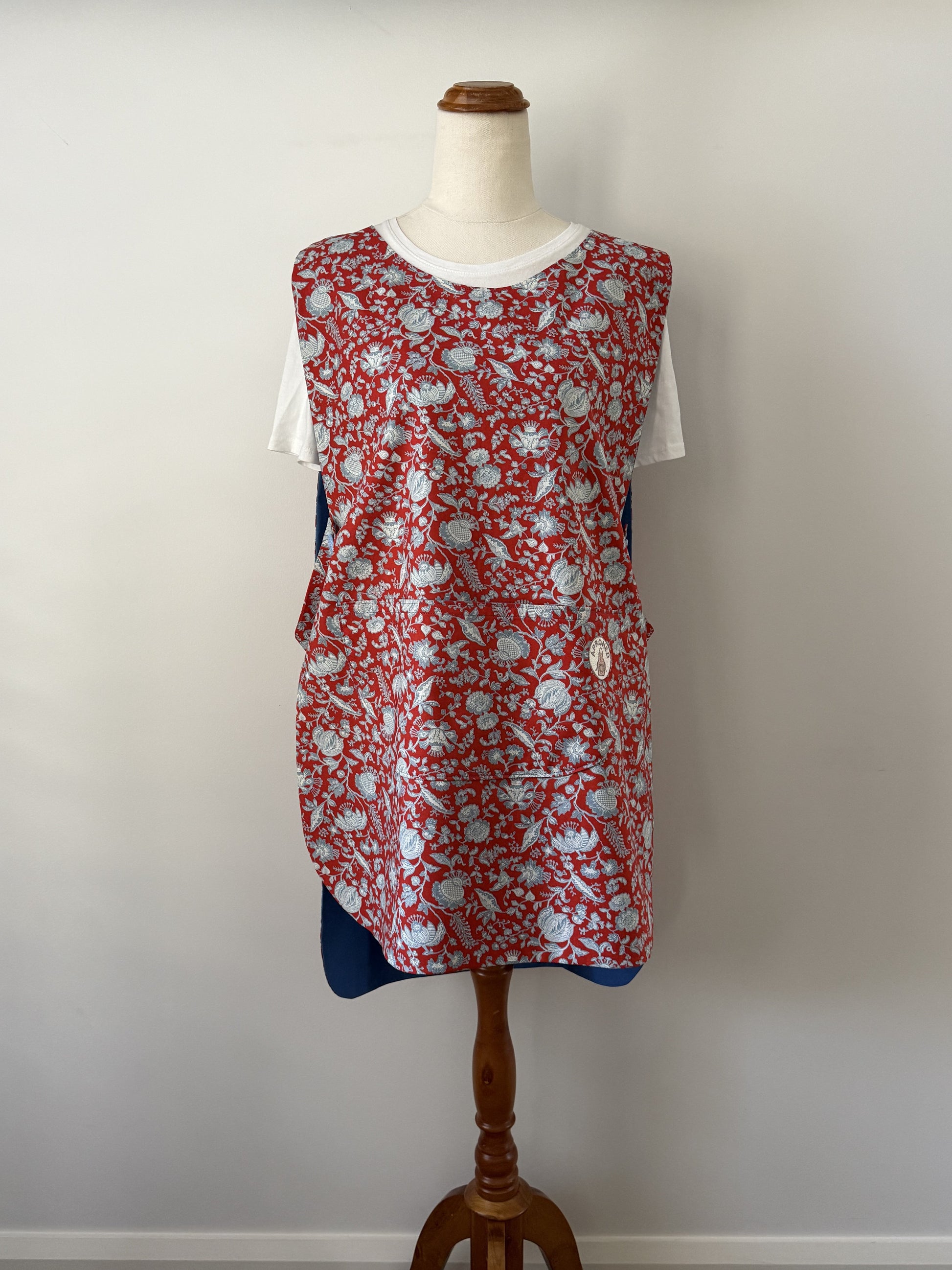Red Blue and White Floral Pinny front