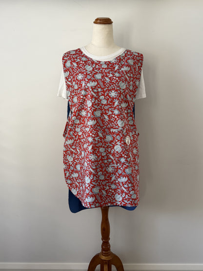 Red Blue and White Floral Pinny front
