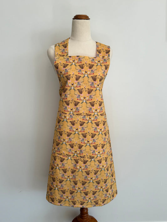 Wrap-Around Apron - Yellow Lyrebird Fabric